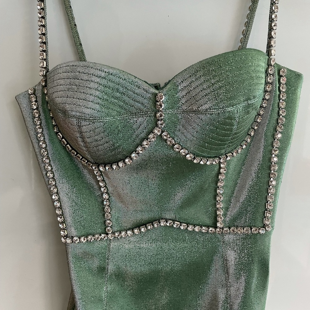 Area Crystal-Stitched Mini Bustier Dress